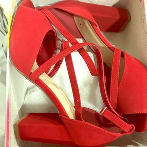 Red sling back heels